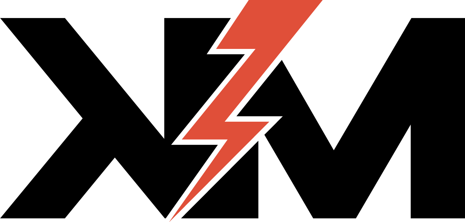 A black and red logo with a lightning bolt